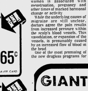 Migraine and Vasodilation in The Lewiston Daily Sun 1974