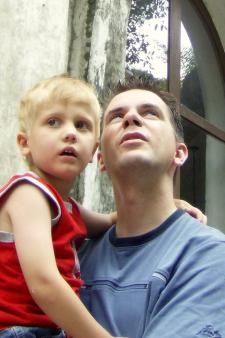 My son and I checking out the world (August 2008)